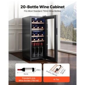 20 bottle wine fridge, freestanding wine cooler refrigerator, dual zone cooler, 41 f to 65 f adjustable temp mini cellar, glass door, for home office bar, red white champagne or sparkling wines