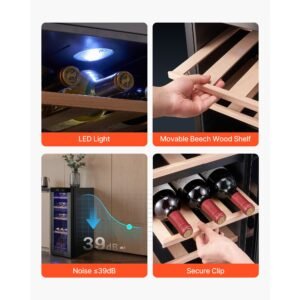 20 bottle wine fridge, freestanding wine cooler refrigerator, dual zone cooler, 41 f to 65 f adjustable temp mini cellar, glass door, for home office bar, red white champagne or sparkling wines