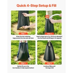 20 gallon tree watering bags, 4 pack 3 4 hours slow release gator bags for trees, heavy duty pe tree drip irrigation bag with zipper, durable & reusable deep root shrub watering bag