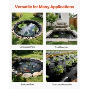 20 x 20 ft pond liner, 14 mil thickness, 3 layer reinforced pe fish koi pond liner for outdoor ponds, with hemmed edge and 4 metal buttonholes, for water garden, waterfall, and fountains, black