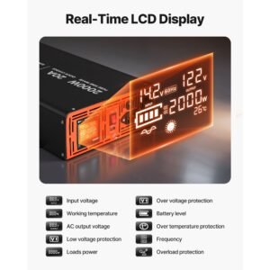 2000w sump pump battery backup system, lcd display, auto switches to battery inverter power for sump pump, pure sine wave, for basement protection emergency power outage, batteries not included