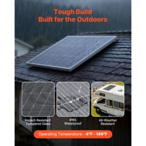 200w monocrystalline solar panel, 23% high efficiency mono pv module with stable mc4 output & aluminum frame, ip65 waterproof solar panel for car boat rv flat rooftop off grid applications
