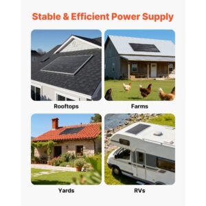 200w monocrystalline solar panel, 23% high efficiency mono pv module with stable mc4 output & aluminum frame, ip65 waterproof solar panel for car boat rv flat rooftop off grid applications