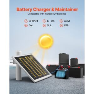 20w 12v solar panel battery charger, solar battery trickle charger maintainer with built in controller & 0 60° adjustable pole mount bracket, ip67 for gate fence farm lawn (fit 1.5" 3" poles)