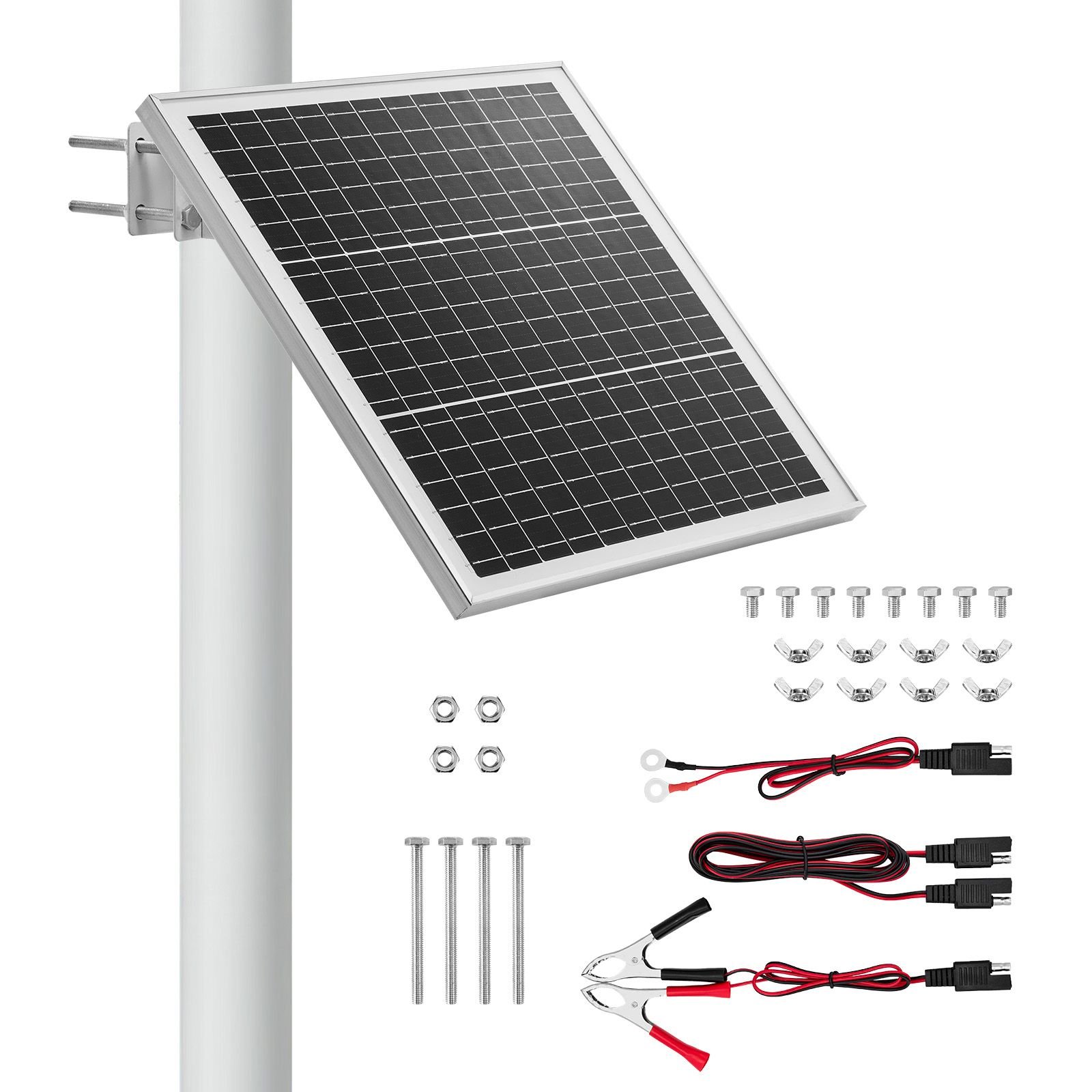 20w 12v solar panel battery charger, solar battery trickle charger maintainer with built in controller & 0 60° adjustable pole mount bracket, ip67 for gate fence farm lawn (fit 1.5" 3" poles)