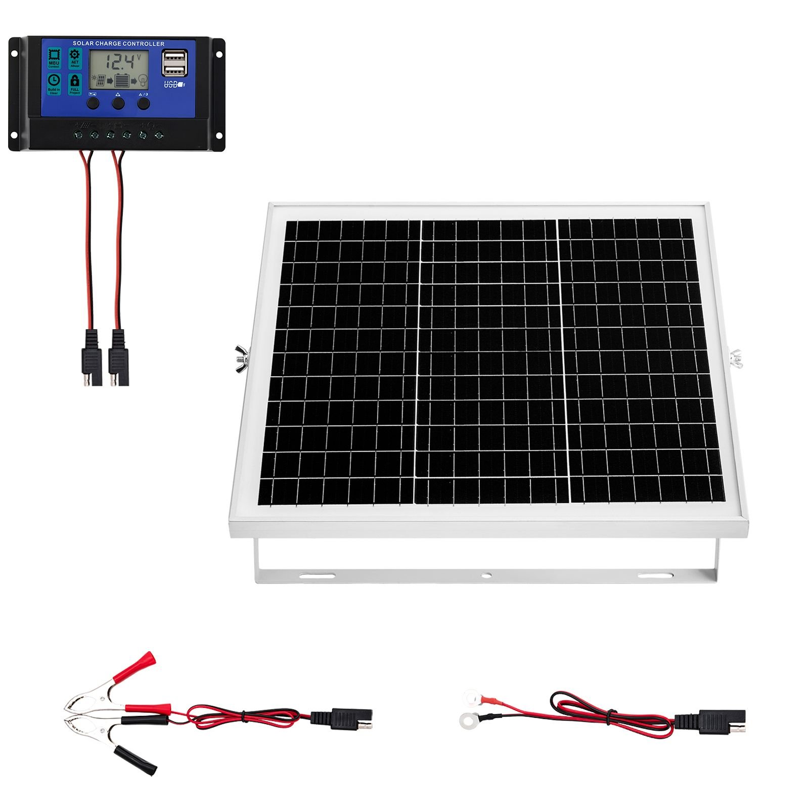 20w 12v solar panel battery charger, solar battery trickle charger maintainer with intelligent mppt controller & adjustable mount bracket, ip67 waterproof for car boat rv motorcycle trailer