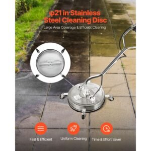 21" pressure washer surface cleaner, stainless steel pressure washer attachments with 4 wheels, 4500 max psi, 3/8 quick connector, 2 spray nozzles, dual handle, for concrete, patio, sidewalk