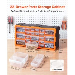 22 drawer storage organizer, plastic, drawer storage cabinet for garage organization, stackable small parts organizer, wall mounted toolbox, for hardware, beads, screws, crafts, building bricks