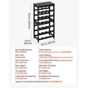 24 bottle detachable wine rack, 6 tier wine bottle holder, freestanding floor display wine storage shelves with table top, for kitchen,cellar,bar,dining room,living room, black