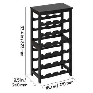 24 bottle detachable wine rack, 6 tier wine bottle holder, freestanding floor display wine storage shelves with table top, for kitchen,cellar,bar,dining room,living room, black