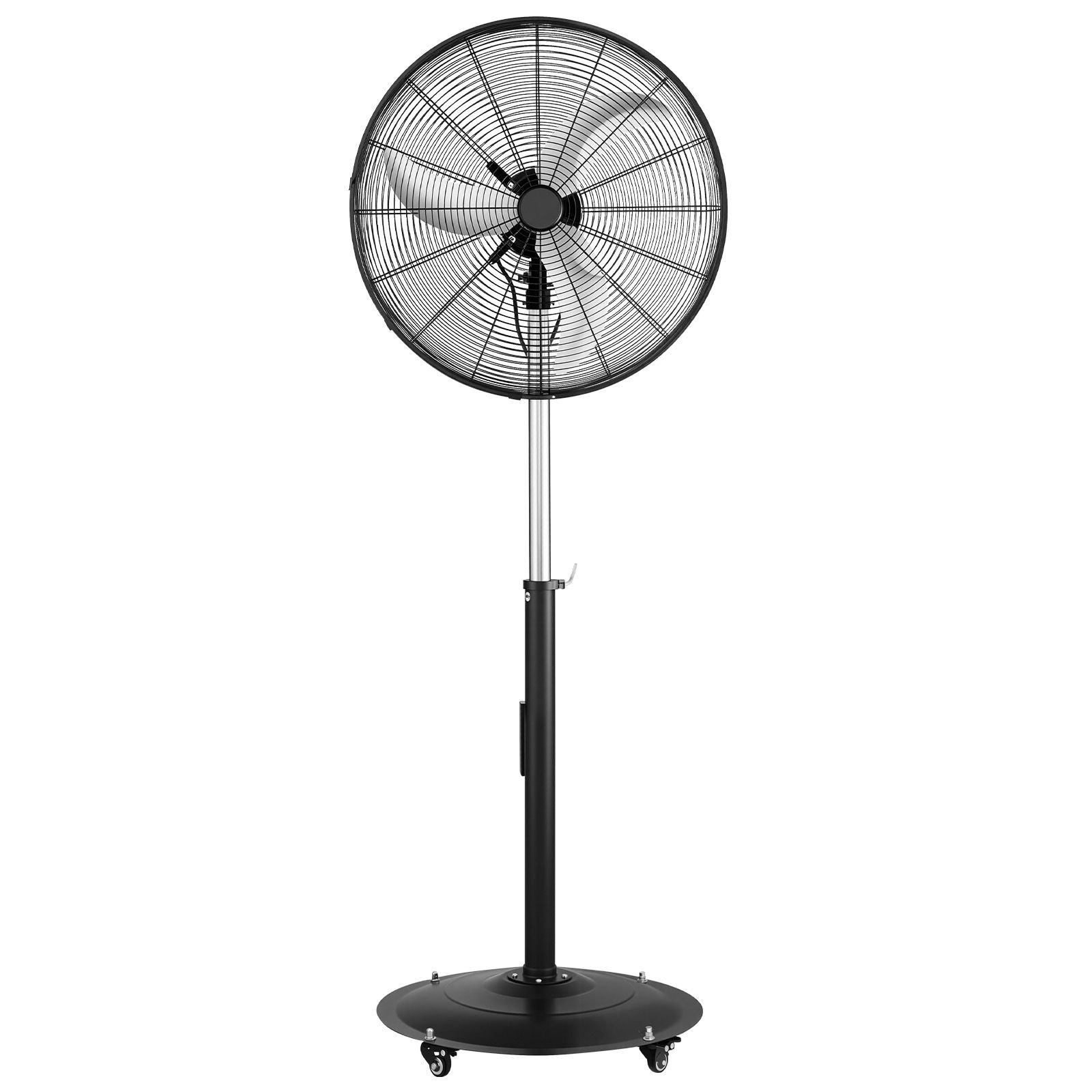 24 inch high velocity pedestal fan, 6800 cfm industrial standing floor fan with 85° oscillating, 3 speed adjustable height, ip44 waterproof, carbon steel for commercial, garage, workshop, black