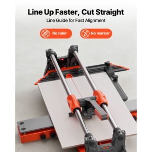 24 inch manual tile cutter, upgraded sliding head cutting tool with spring loaded base, angle fence, tungsten carbide cutting wheel, alignment guide, for diy pros, ceramic, floor, wall tiles