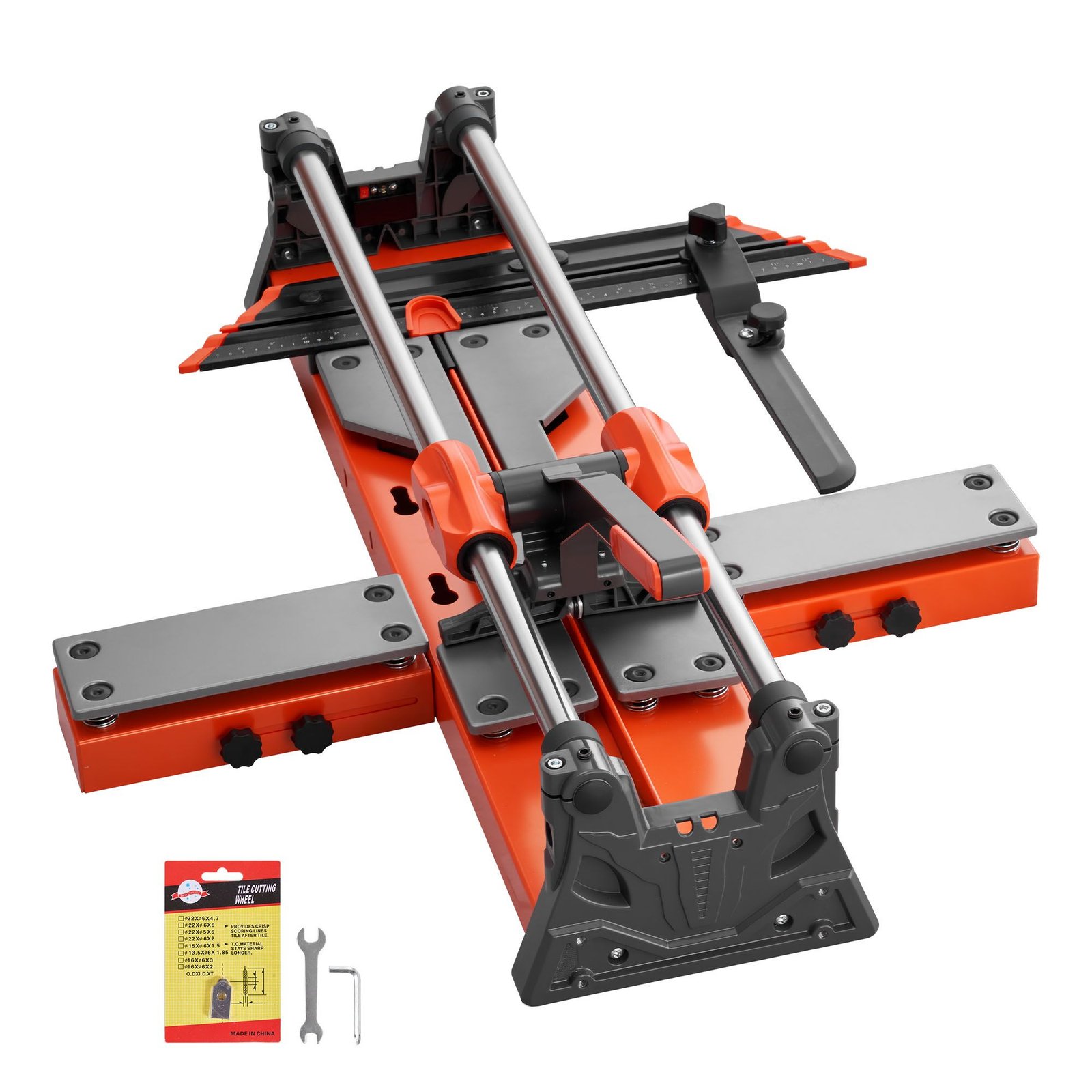 24 inch manual tile cutter, upgraded sliding head cutting tool with spring loaded base, angle fence, tungsten carbide cutting wheel, alignment guide, for diy pros, ceramic, floor, wall tiles