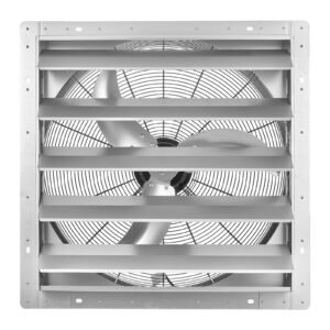 24 Inch Shutter Exhaust Fan Wall Mounted Automatic Louvers Silver, Sturdy Steel Housing, Low Noise, AC Motor, 7030 CFM Ventilation and Cooling for Attic, Garage, Barn, Greenhouse, Workshop