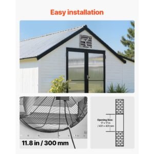 24 inch shutter exhaust fan wall mounted automatic louvers silver, sturdy steel housing, low noise, ac motor, 7030 cfm ventilation and cooling for attic, garage, barn, greenhouse, workshop