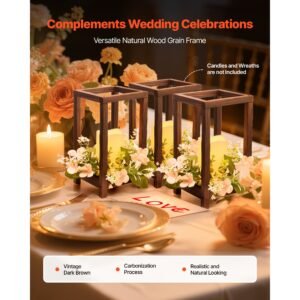 24 pcs wooden wedding lantern, cedar wood and plastic wooden lantern candle holder, rustic decorative home centerpiece ideal for wedding table party farmhouse indoor decor, brown