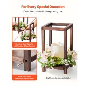 24 pcs wooden wedding lantern, cedar wood and plastic wooden lantern candle holder, rustic decorative home centerpiece ideal for wedding table party farmhouse indoor decor, brown