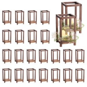 24 Pcs Wooden Wedding Lantern, Cedar Wood and Plastic Wooden Lantern Candle Holder, Rustic Decorative Home Centerpiece Ideal for Wedding Table Party Farmhouse Indoor Decor, Brown