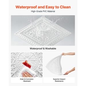 24 x 24 in pvc ceiling tiles 12 pack white 3d geometric panels, smooth pvc sheet for drop grid, impact resistant, paintable surface, easy cut, modern decorative style for home, office