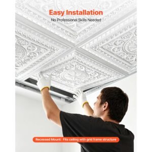 24 x 24 in pvc ceiling tiles 12 pack white 3d geometric panels, smooth pvc sheet for drop grid, impact resistant, paintable surface, easy cut, modern decorative style for home, office