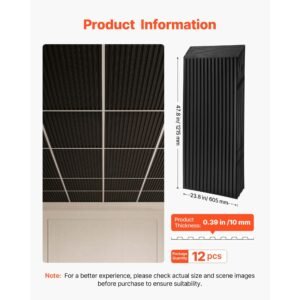 24 x 48 in pvc ceiling tiles 12 pack 3d black linear slat panels, smooth pvc sheet for drop grid, impact resistant, paintable surface, easy cut, modern decorative style for home, office