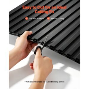 24 x 48 in pvc ceiling tiles 12 pack 3d black linear slat panels, smooth pvc sheet for drop grid, impact resistant, paintable surface, easy cut, modern decorative style for home, office