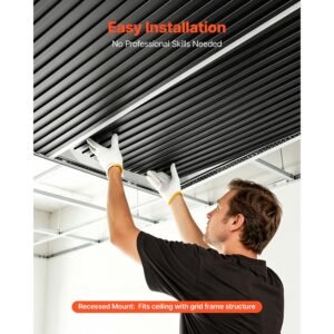 24 x 48 in pvc ceiling tiles 12 pack 3d black linear slat panels, smooth pvc sheet for drop grid, impact resistant, paintable surface, easy cut, modern decorative style for home, office