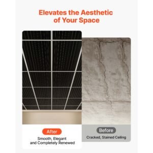 24 x 48 in pvc ceiling tiles 12 pack 3d black linear slat panels, smooth pvc sheet for drop grid, impact resistant, paintable surface, easy cut, modern decorative style for home, office