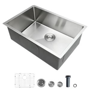 27-inch Kitchen Undermount Single Bowl Sinks, Stainless Steel Drop-In Farmhouse Basin with Accessories, Household Dishwasher Sinks for RV, Prep Kitchen, Laundry Room, Bar