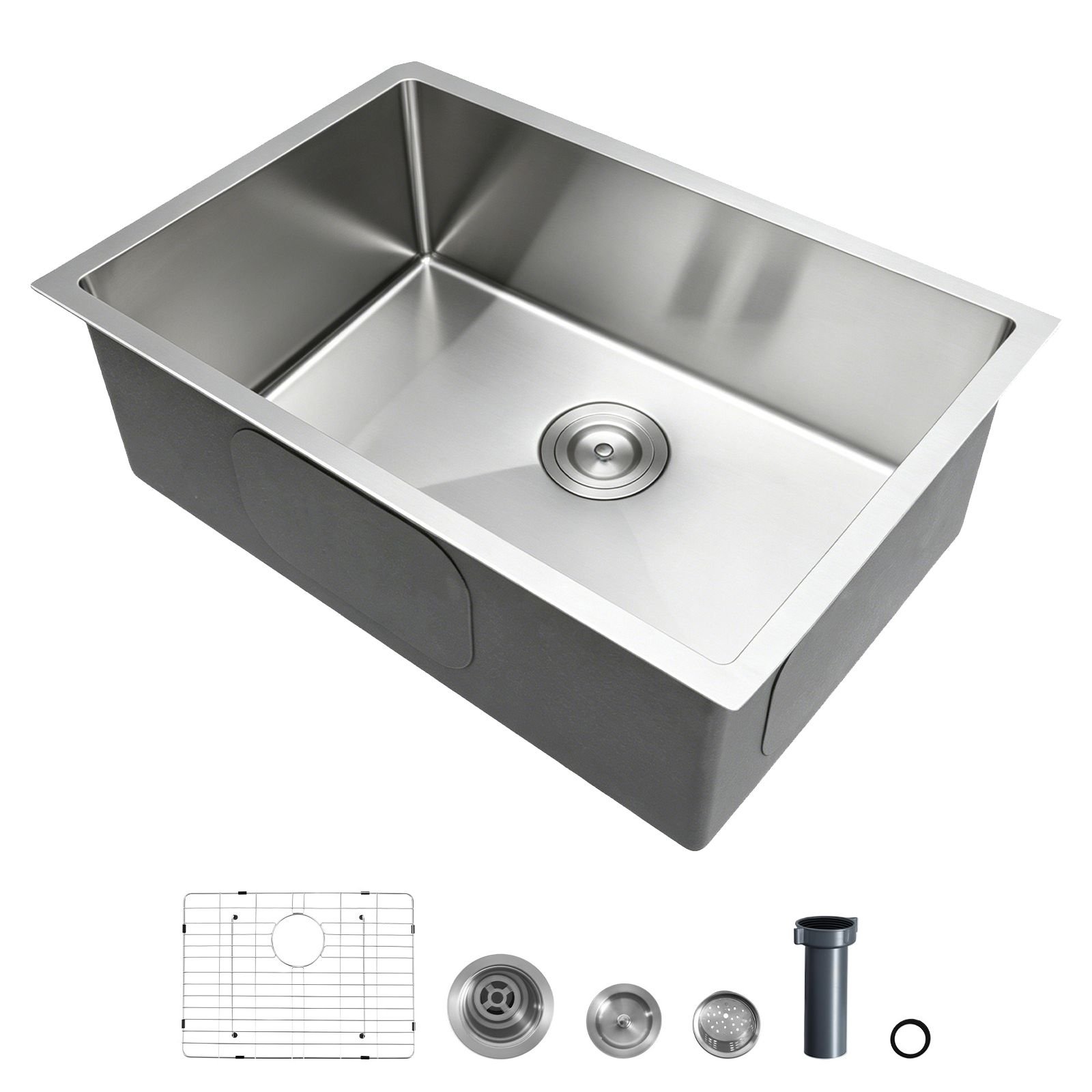 27 inch kitchen undermount single bowl sinks, stainless steel drop in farmhouse basin with accessories, household dishwasher sinks for rv, prep kitchen, laundry room, bar
