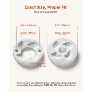 2pcs grinding sheets for electric grain mill grinder, marble dry & wet grinding discs, replacement grinding plates compatible with gm 002 corn spice mill grinder