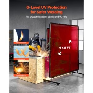 2pcs welding curtains, 6 x 8ft welding screen curtain, flame resistant vinyl safety protective screen with 6 level uv protection & hanging holes, portable for workshop/industrial use, red