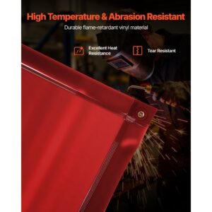 2pcs welding curtains, 6 x 8ft welding screen curtain, flame resistant vinyl safety protective screen with 6 level uv protection & hanging holes, portable for workshop/industrial use, red