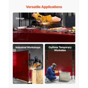2pcs welding curtains, 6 x 8ft welding screen curtain, flame resistant vinyl safety protective screen with 6 level uv protection & hanging holes, portable for workshop/industrial use, red