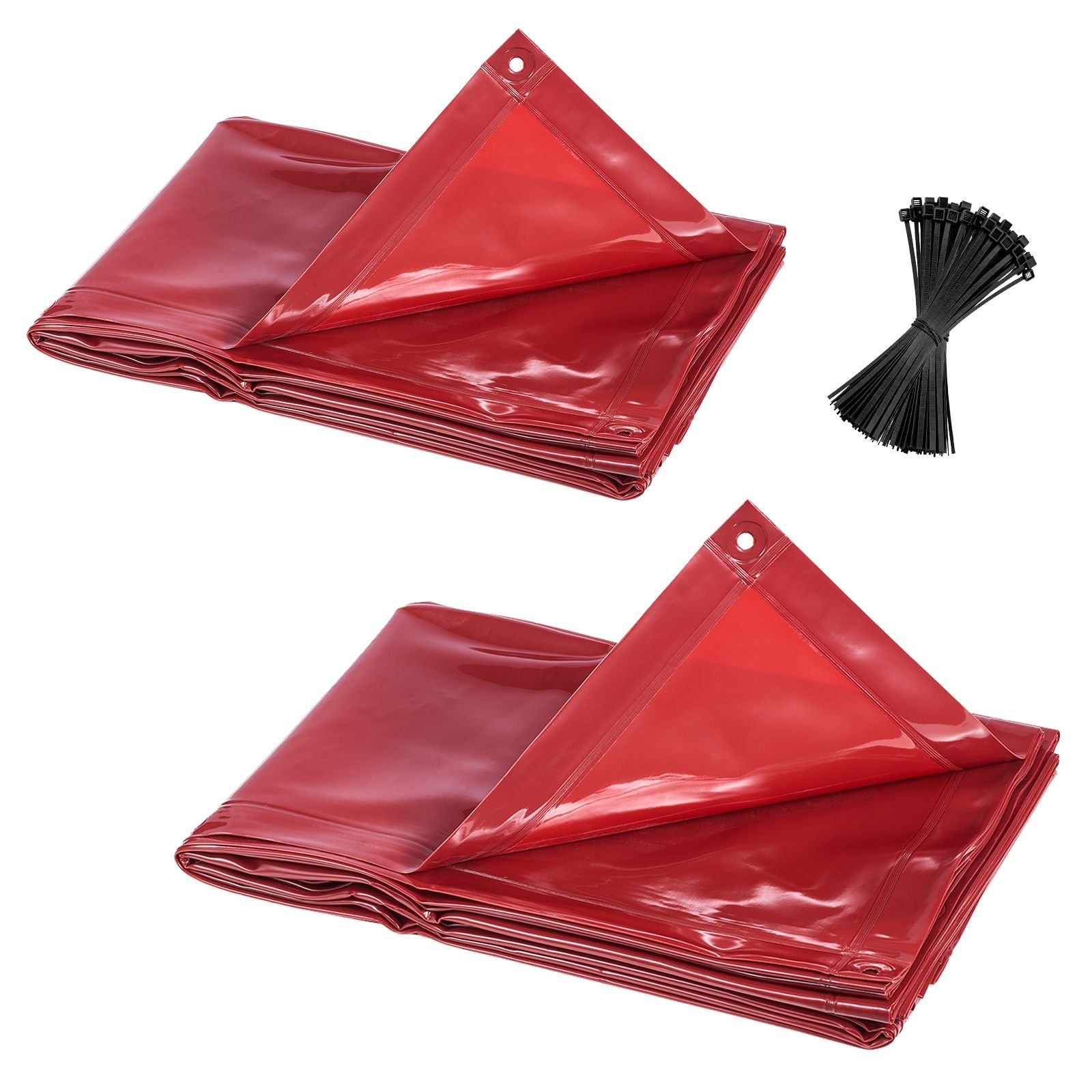 2pcs welding curtains, 6 x 8ft welding screen curtain, flame resistant vinyl safety protective screen with 6 level uv protection & hanging holes, portable for workshop/industrial use, red