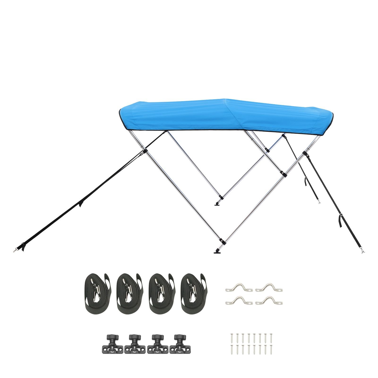 3 bow boat bimini top, 600d polyester canopy with aluminum alloy frame, waterproof & sun shade boat awning canopy with storage bag, 2 support poles, 4 straps, 72"lx(73" 78")wx46"h, pacific blue
