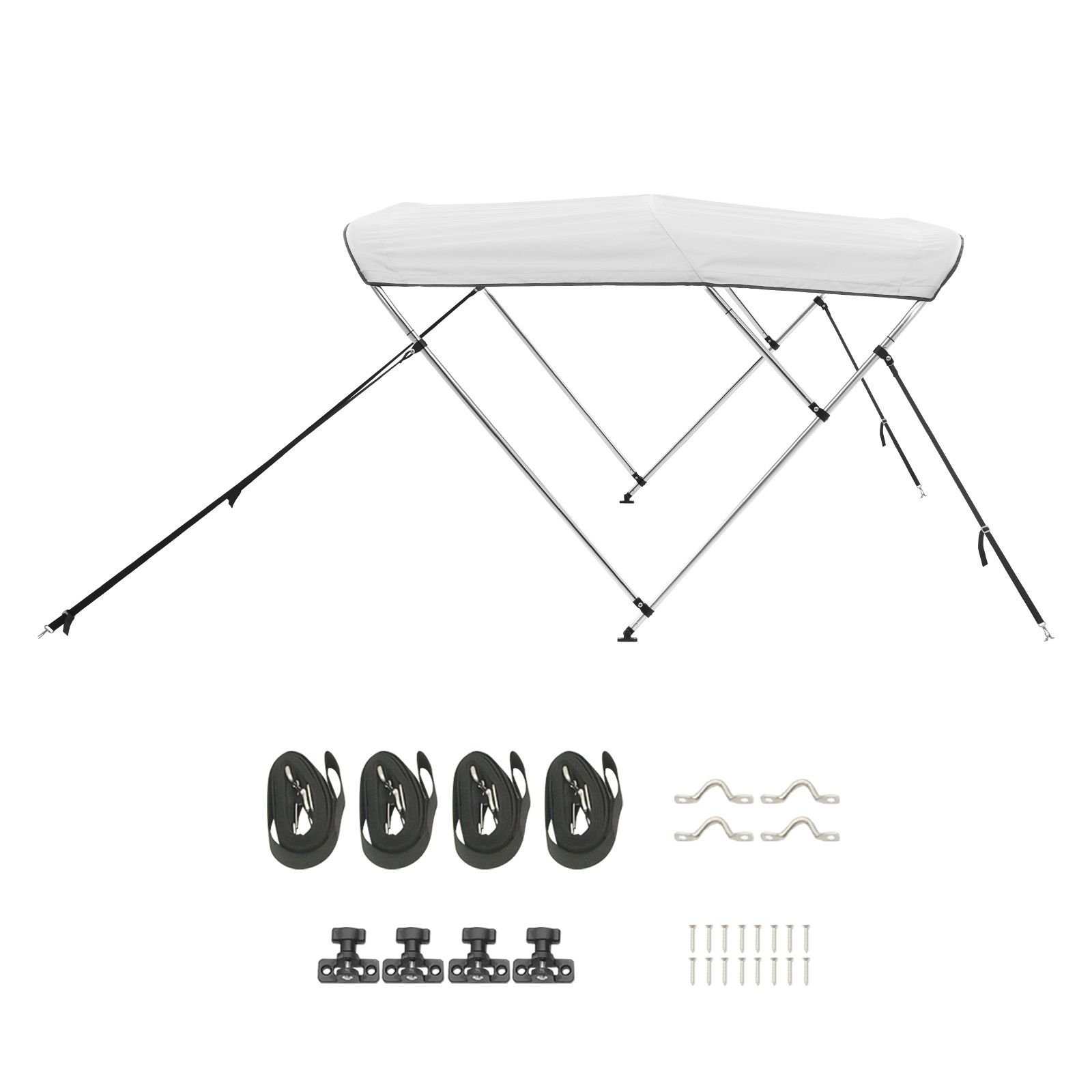 3 bow boat bimini tops, 600d polyester canopy with aluminum alloy frame, waterproof & sun shade boat awning canopy with storage bag, 2 support poles, 4 straps, 72"lx(79" 84")wx46"h, light grey