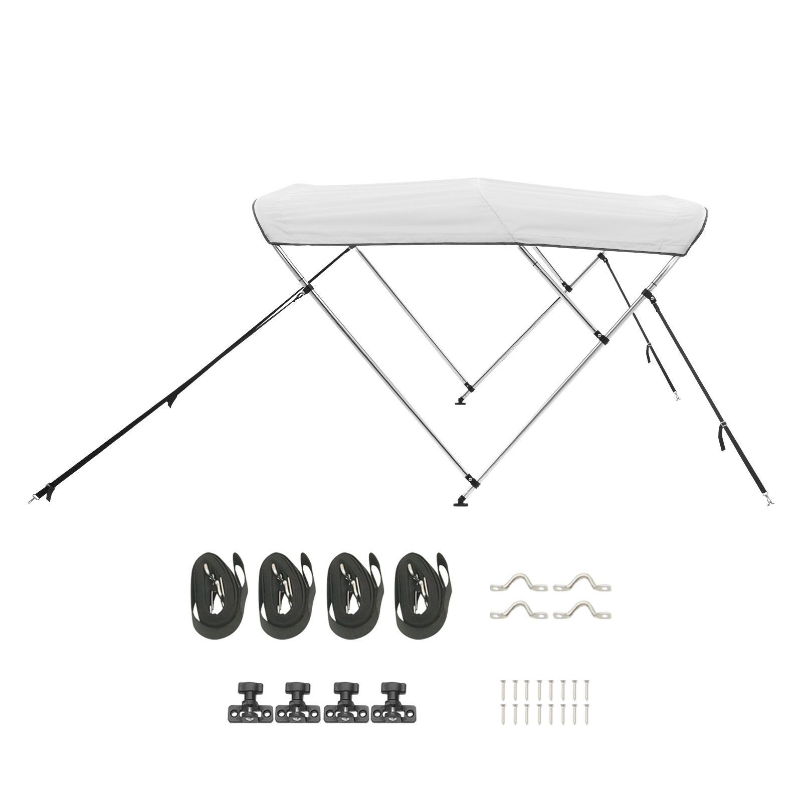 3 bow boat bimini tops, 600d polyester canopy with aluminum alloy frame, waterproof & sun shade boat awning canopy with storage bag, 2 support poles, 4 straps, 72"lx(85" 90")wx46"h, light grey