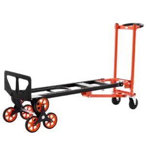 3 in 1 Industrial Convertible Stair Climbing Cart, 770 lbs Max Load, Folding Hand Truck Dolly with Handle & Wheels, Stair Climbing Utility Trolley for Transport & Moving, Orange & Silver