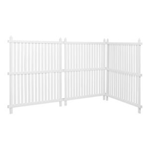 3 Panels Outdoor Privacy Screen, 36 x 45 in Air Conditioner Fence with 19.7 in Ground Stakes, Pool Equipment Enclosure, Strip Vinyl Privacy Fence, Ideal for Trash Can and A/C Units, White