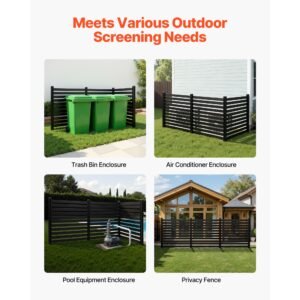 3 panels outdoor privacy screen, 50 x 48 in air conditioner fence with 27.6 in ground stakes, pool equipment enclosure, vinyl privacy fence, ideal for trash can and a/c units, black