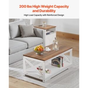 3 pieces farmhouse coffee table sets, 40 in industrial coffee table with 2 end side tables, easy assembly coffee and end tables sets with charging station, for office, living room & apartment