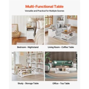3 pieces farmhouse coffee table sets, 40 in industrial coffee table with 2 end side tables, easy assembly coffee and end tables sets with charging station, for office, living room & apartment