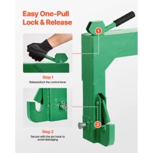 3 point quick hitch with 2 in receiver, 3000 lbs lift capacity, 3 pt hitch with 5 level adjustable bolt, adaptation to category 1 & 2 tractor, heavy duty 3 point attachments, green