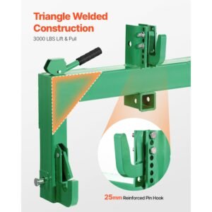 3 point quick hitch with 2 in receiver, 3000 lbs lift capacity, 3 pt hitch with 5 level adjustable bolt, adaptation to category 1 & 2 tractor, heavy duty 3 point attachments, green
