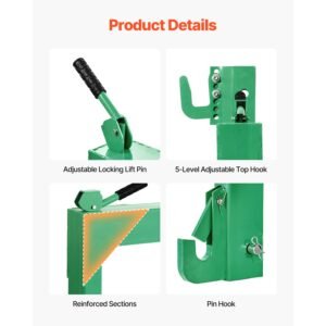 3 point quick hitch with 2 in receiver, 3000 lbs lift capacity, 3 pt hitch with 5 level adjustable bolt, adaptation to category 1 & 2 tractor, heavy duty 3 point attachments, green