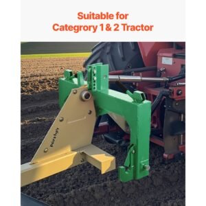 3 point quick hitch with 2 in receiver, 3000 lbs lift capacity, 3 pt hitch with 5 level adjustable bolt, adaptation to category 1 & 2 tractor, heavy duty 3 point attachments, green