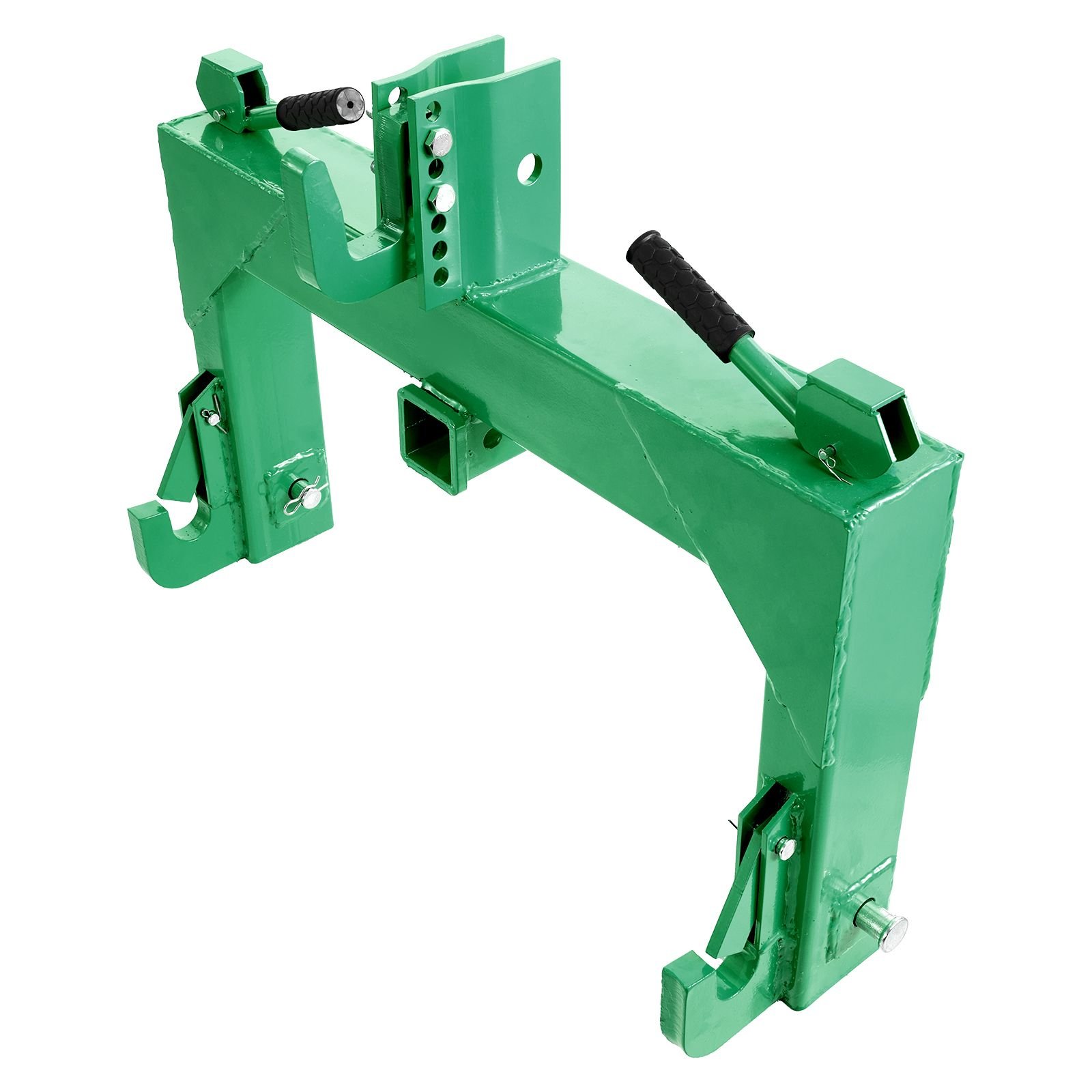 3 point quick hitch with 2 in receiver, 3000 lbs lift capacity, 3 pt hitch with 5 level adjustable bolt, adaptation to category 1 & 2 tractor, heavy duty 3 point attachments, green