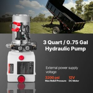 3 quart hydraulic power unit, double acting dump trailer pump, 3200 psi max relief pressure & 0.91 gpm flow rate, dc 12v hydraulic pump with metal reservoir for dump trailer car lifting