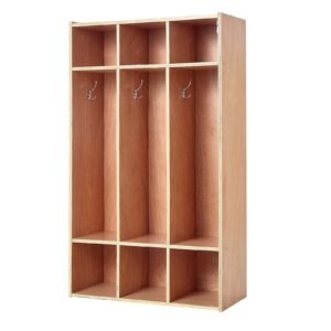 3-Section Kids Coat Locker, Wooden Toddler Cubby Storage Organizer with 6 Hooks & Non-Slip Mat, Modern Kid Coat Cubbies with 6 Small Open Storage Boxes for Home, Kindergarten, Daycare, Natural